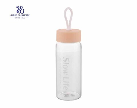 Garbo botella de agua de vidrio Pyrex resistente al calor de 400 ml con decoración de palabras
