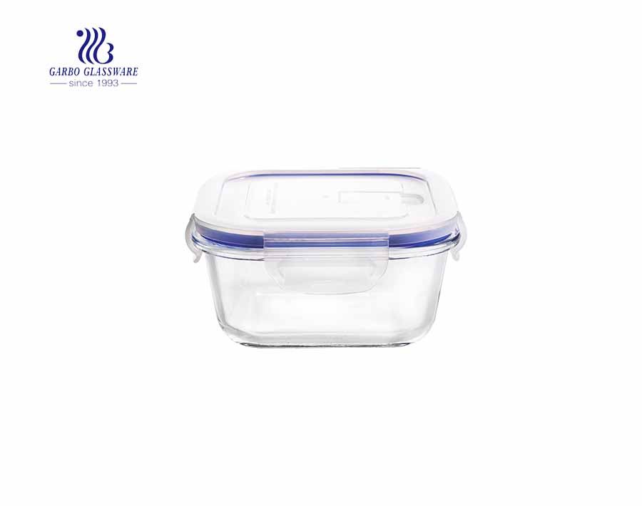 Récipient de nourriture en verre borosilicaté rectangle 800cc avec couvercle en PP