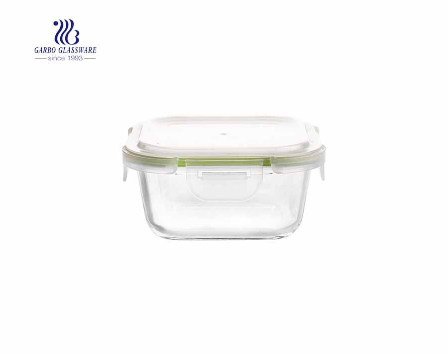 Recipiente de alimento do vidro de borosilicate do retângulo 800cc com tampa dos PP