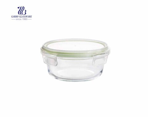 400ml Unique round pyrex glass lunch box with leak proof lid