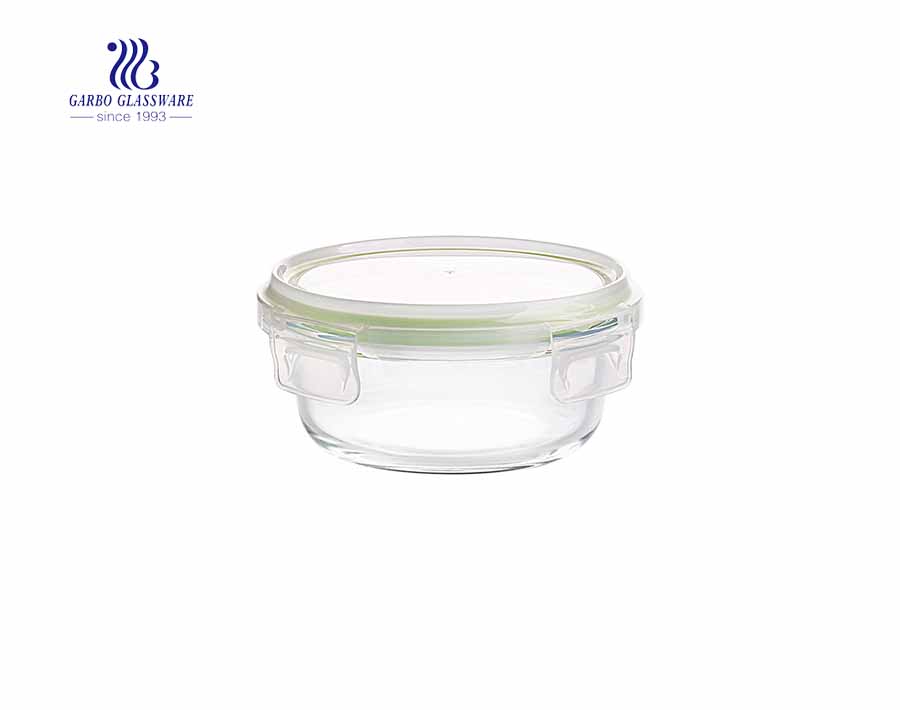 400ml Unique round pyrex glass lunch box with leak proof lid