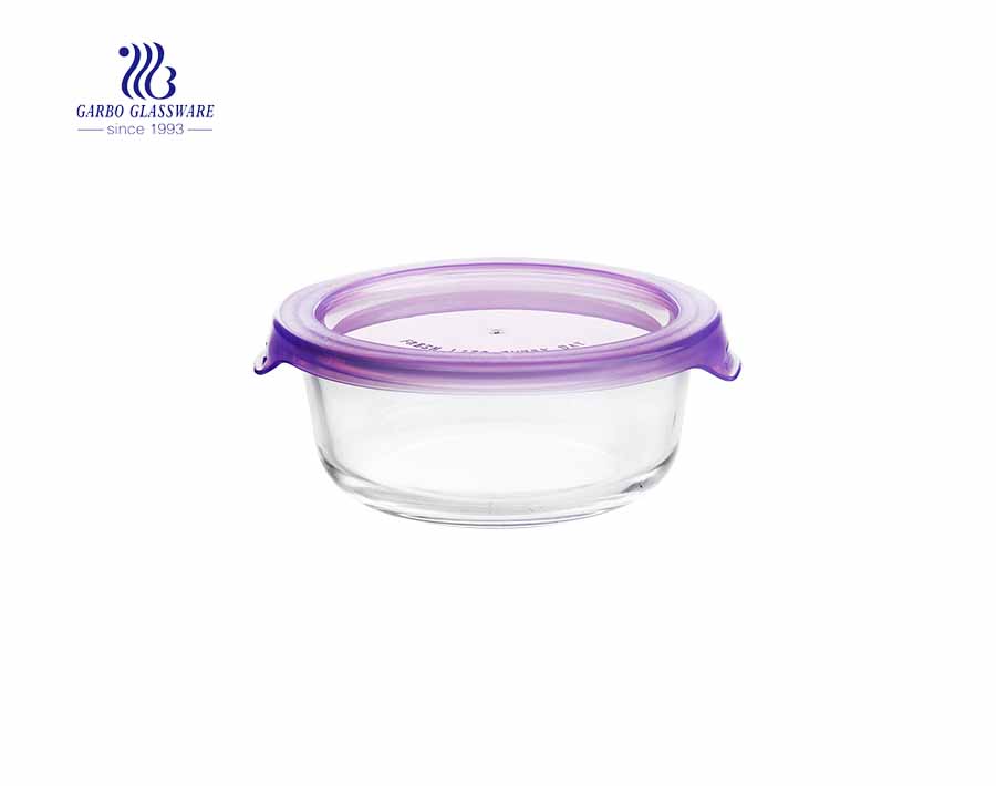 400ml Unique round pyrex glass lunch box with leak proof lid