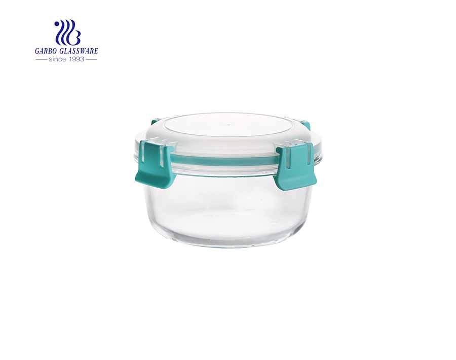 400ml Unique round pyrex glass lunch box with leak proof lid