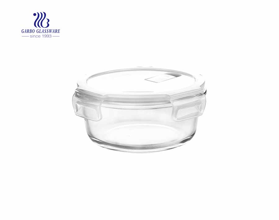 400ml Unique round pyrex glass lunch box with leak proof lid