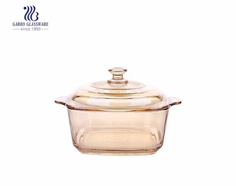 Wholesale 2385ml electroplated amber color pyrex glass casserole bowl for mircowave using