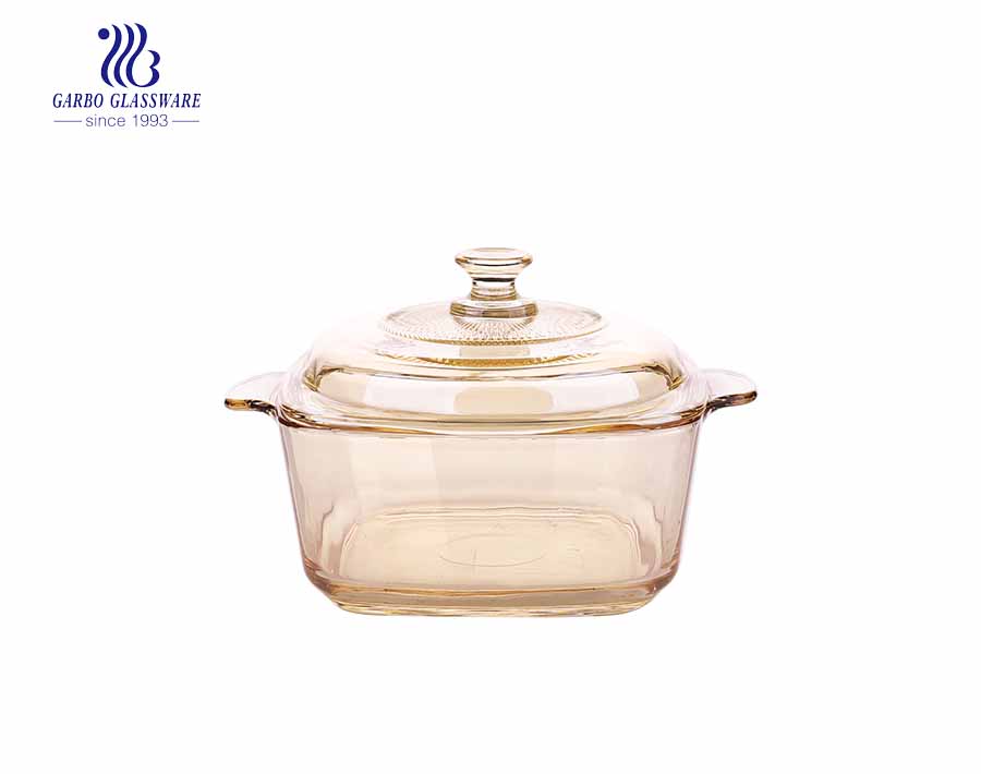 Wholesale 2385ml electroplated amber color pyrex glass casserole bowl for mircowave using