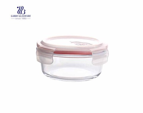 580ml Einzigartige auslaufsichere Lunchbox aus gehärtetem rundem Glas
