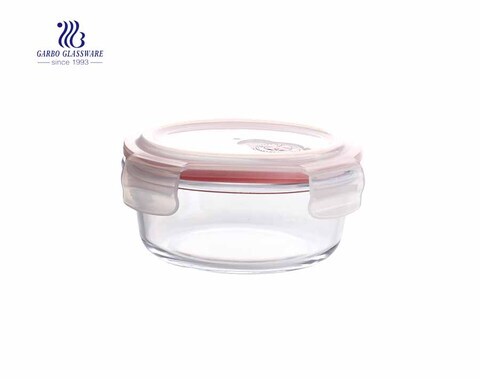 580ml Unique leakproof tempered round glass lunch box