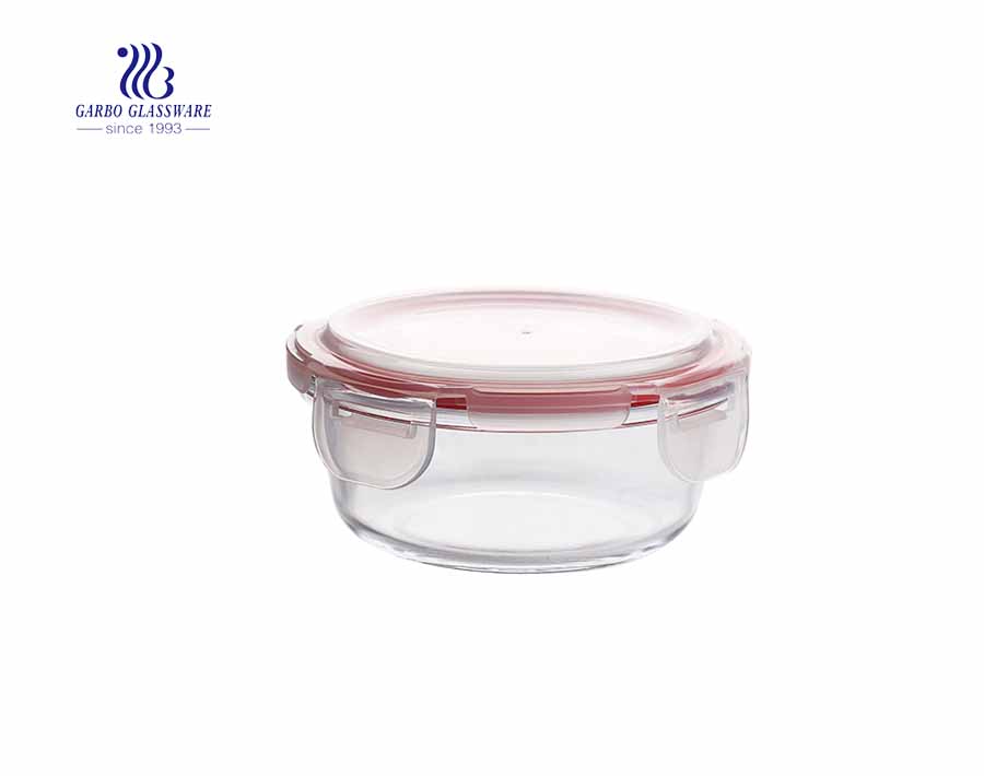 580ml Unique leakproof tempered round glass lunch box