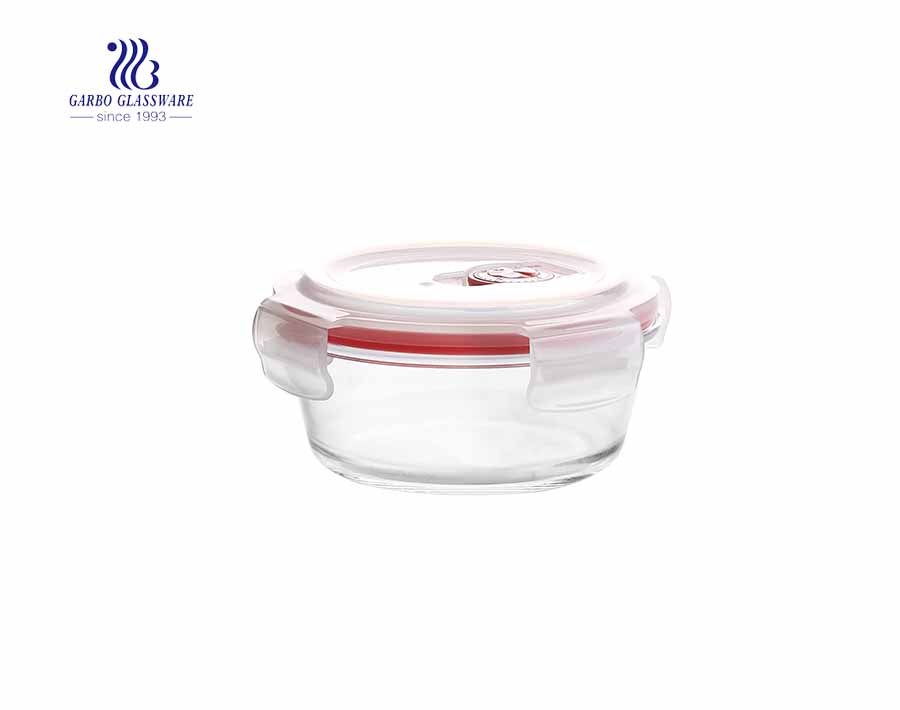 580ml Unique leakproof tempered round glass lunch box