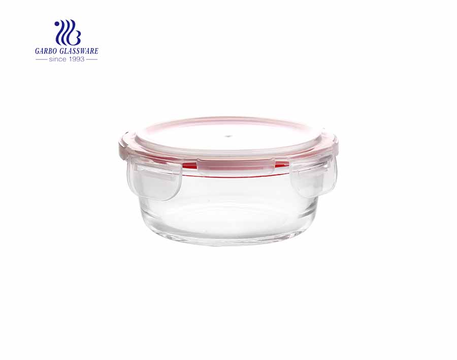 580ml Unique leakproof tempered round glass lunch box
