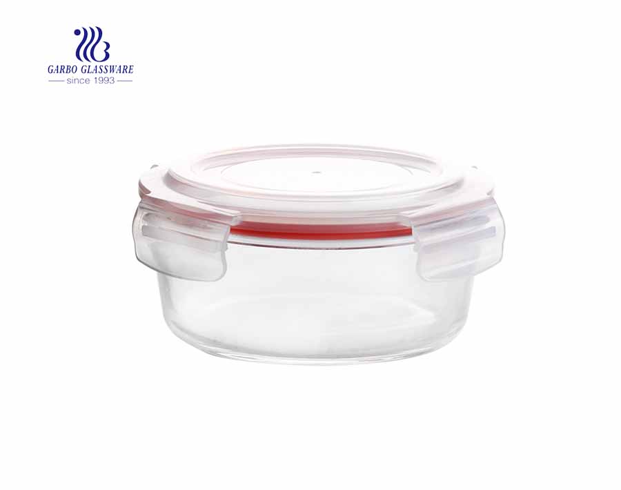 580ml Unique leakproof tempered round glass lunch box