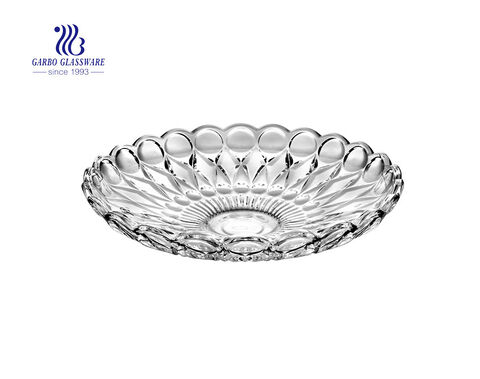 Sunflower Series of Elegant Glass Fruit Plate with Foot for Fruit and Nuts Serving