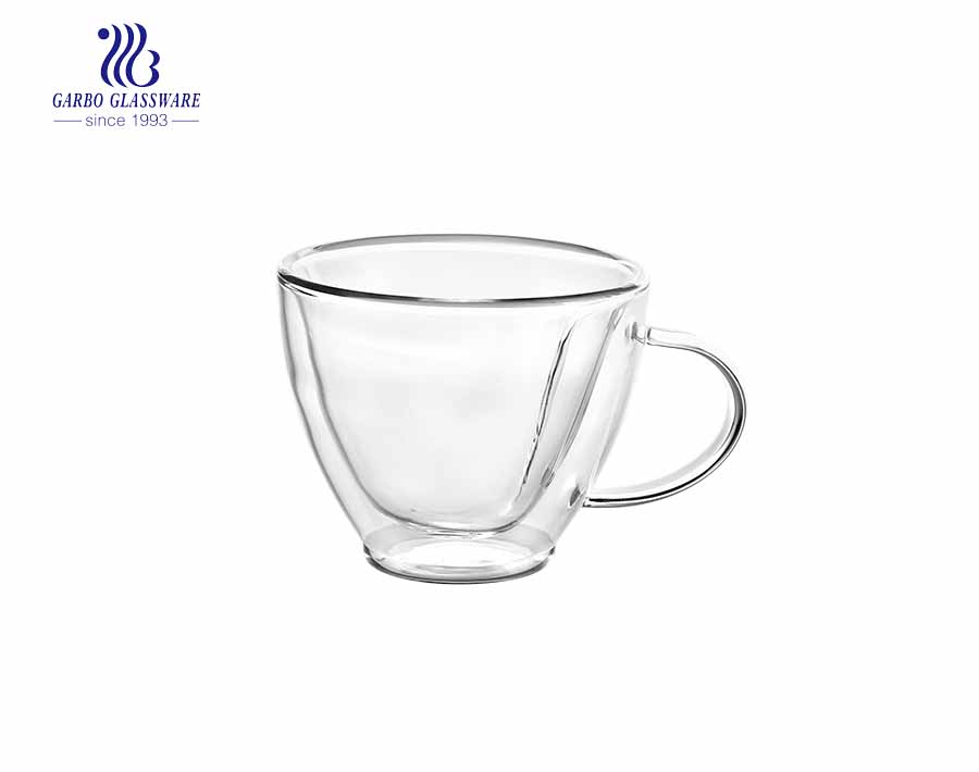 spray black color glass tea mug with special handle 