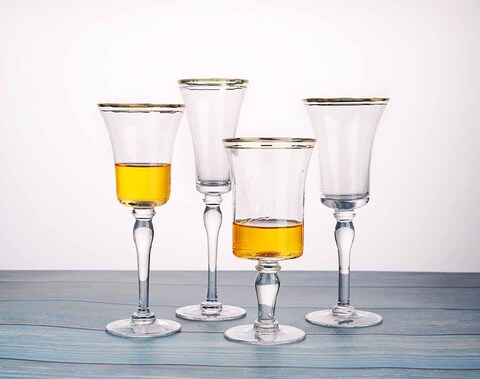 14oz transparentes Kristallglas Absinth la muse Weinglas mit quadratischem Körper und goldenem Rand