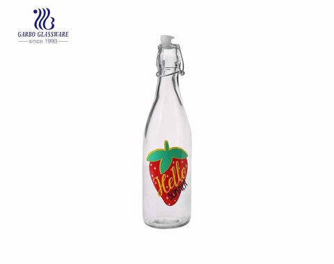 Promotion cheap OEM printing 540ml glass juice bottle with clip lid