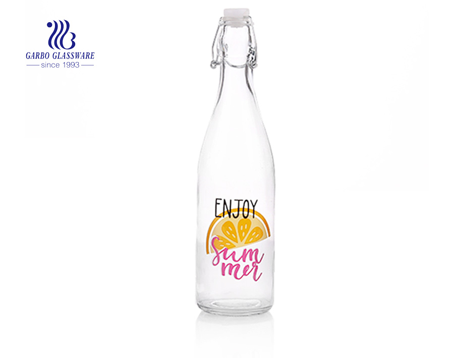 Promotion billige OEM-Druck 540ml Glassaftflasche mit Clipdeckel