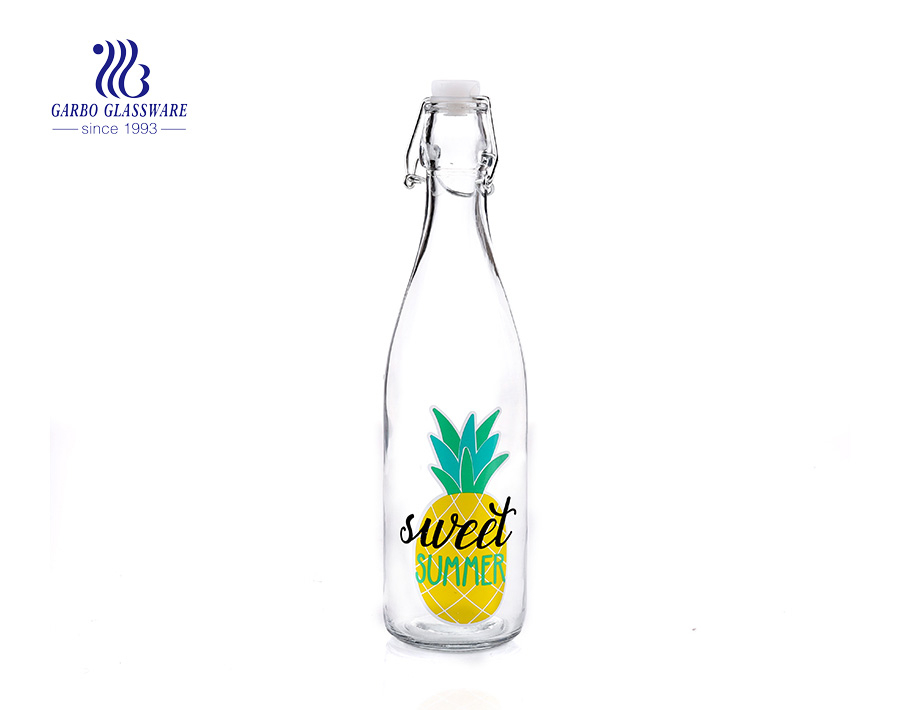 Promotion billige OEM-Druck 540ml Glassaftflasche mit Clipdeckel