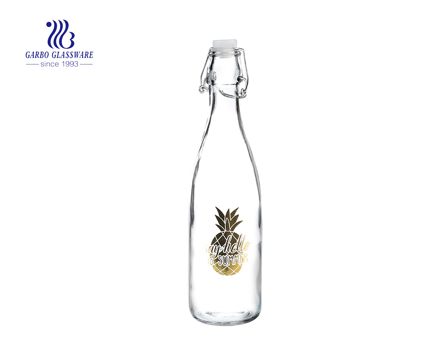 Promotion billige OEM-Druck 540ml Glassaftflasche mit Clipdeckel