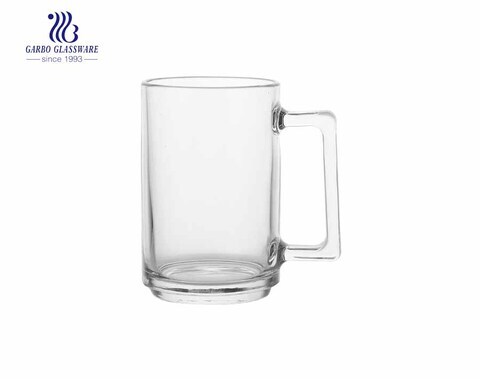 Caneca de cerveja de vidro transparente disponível design de impressão cuatom copo de cerveja com alça