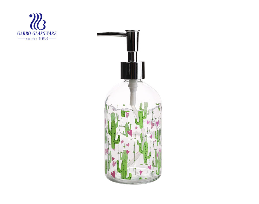China cheap transparent 430ml glass sanitizer bottle hand wash bottle