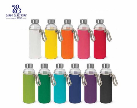 Promotion 500ml outdoor sports glass water drinking bottle with cloth sleeve