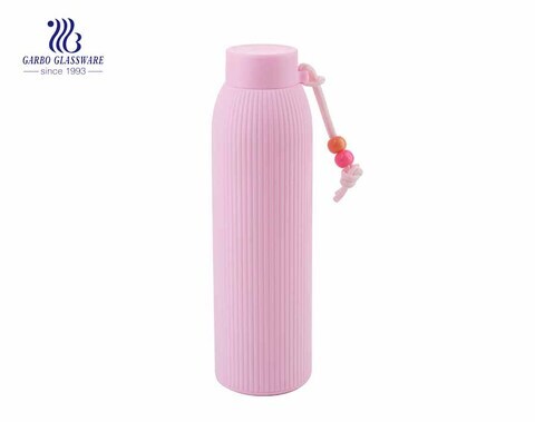 Cute pink straight design 300ml water glass bottle with sleeve