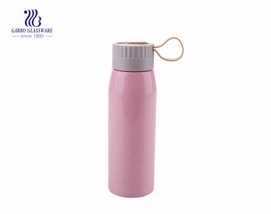 Cute pink straight design 300ml water glass bottle with sleeve