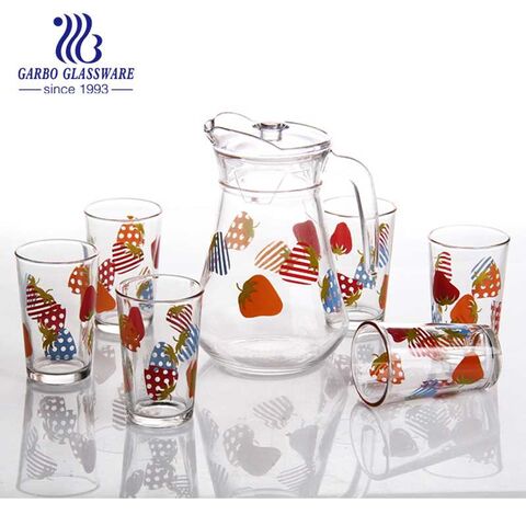 Heat transfer printing decor drinking glass pitcher set with 6 tumblers