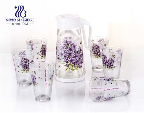 Beautiful decor print designs drinking set glass pitcher set