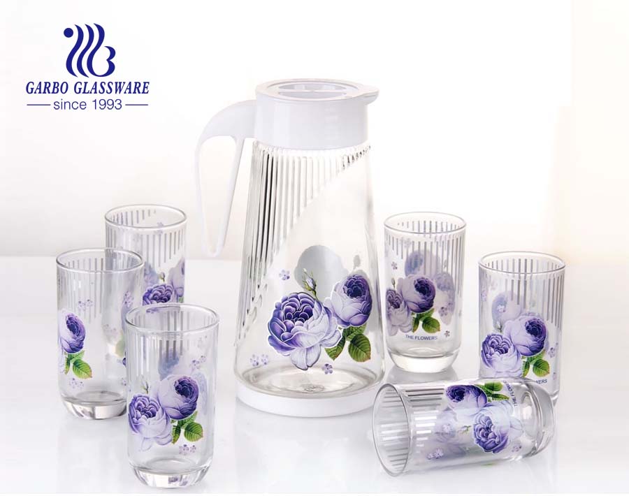 Beautiful decor print designs drinking set glass pitcher set