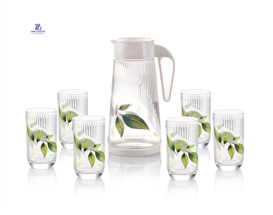 Beautiful decor print designs drinking set glass pitcher set