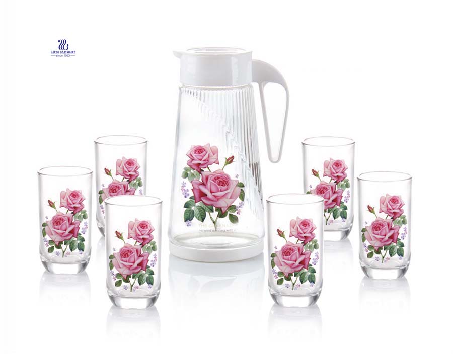 Beautiful decor print designs drinking set glass pitcher set