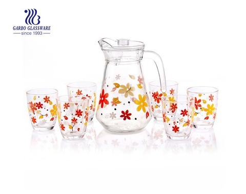 Maple leaf flower drinking glass customized print decor glass pitcher set