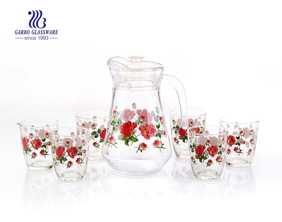 Maple leaf flower drinking glass customized print decor glass pitcher set