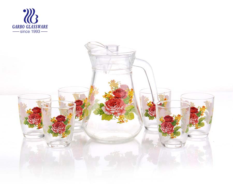 Maple leaf flower drinking glass customized print decor glass pitcher set