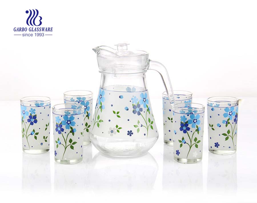 Maple leaf flower drinking glass customized print decor glass pitcher set