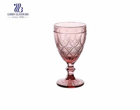 Verre à vin en verre de couleur rose 11oz avec verres à pied pour la fête