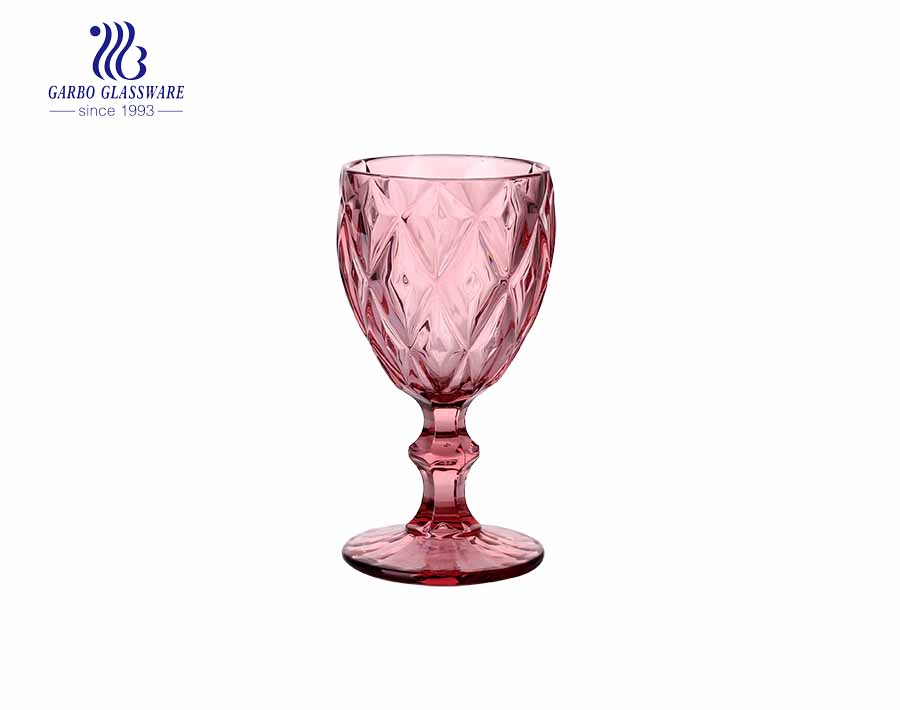 Cálice do vinho de vidro da cor 11oz cor-de-rosa com os stemware para o partido