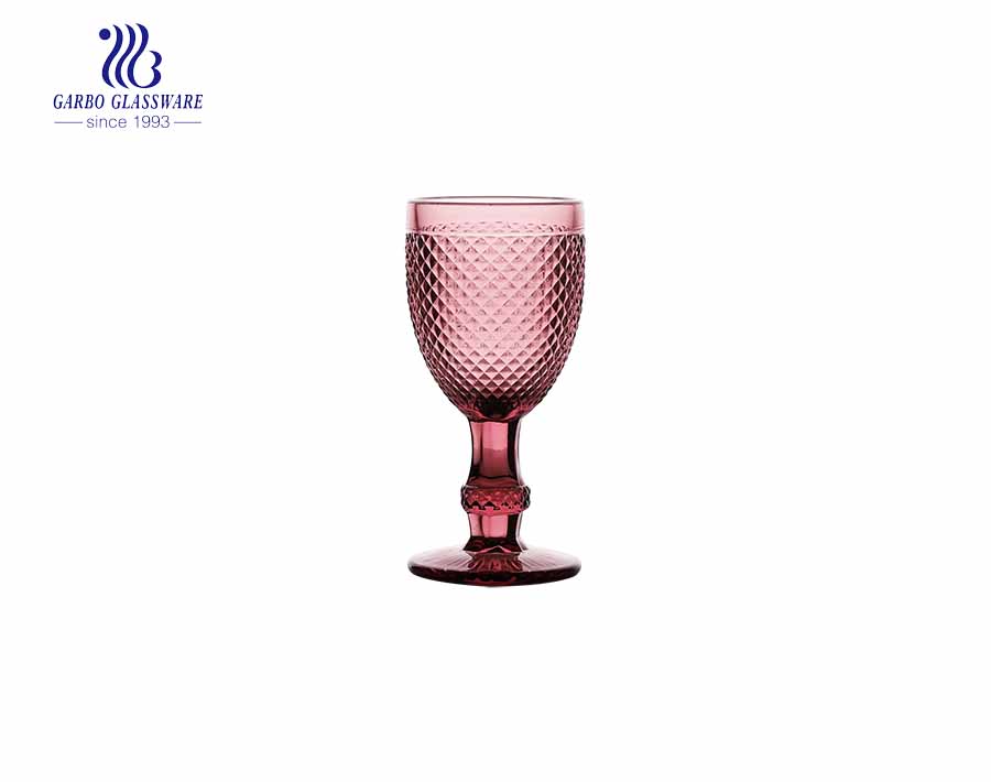 Cálice do vinho de vidro da cor 11oz cor-de-rosa com os stemware para o partido