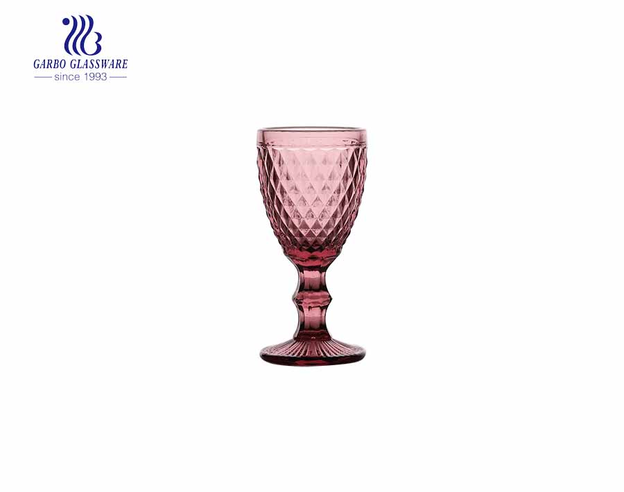 Verre à vin en verre de couleur rose 11oz avec verres à pied pour la fête