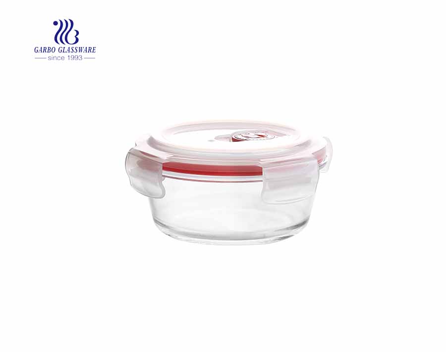 860ml Fancy leakproof airtight round pyrex glass food container