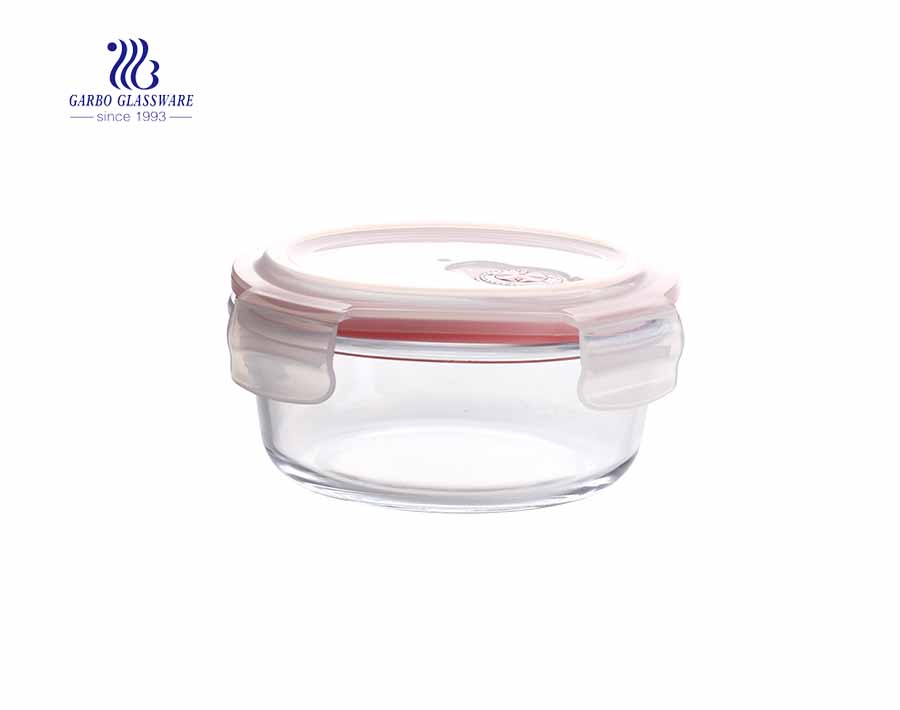 860ml Fancy leakproof airtight round pyrex glass food container