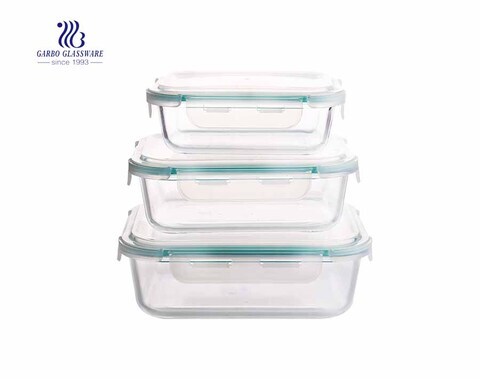 3Pcs Rectangle pyrex glass lunch box set with airtight lid