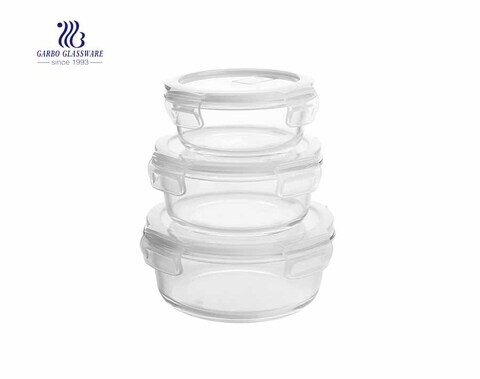 Conjunto de caja de almuerzo de vidrio pyrex redondo 3pcs barato mayorista