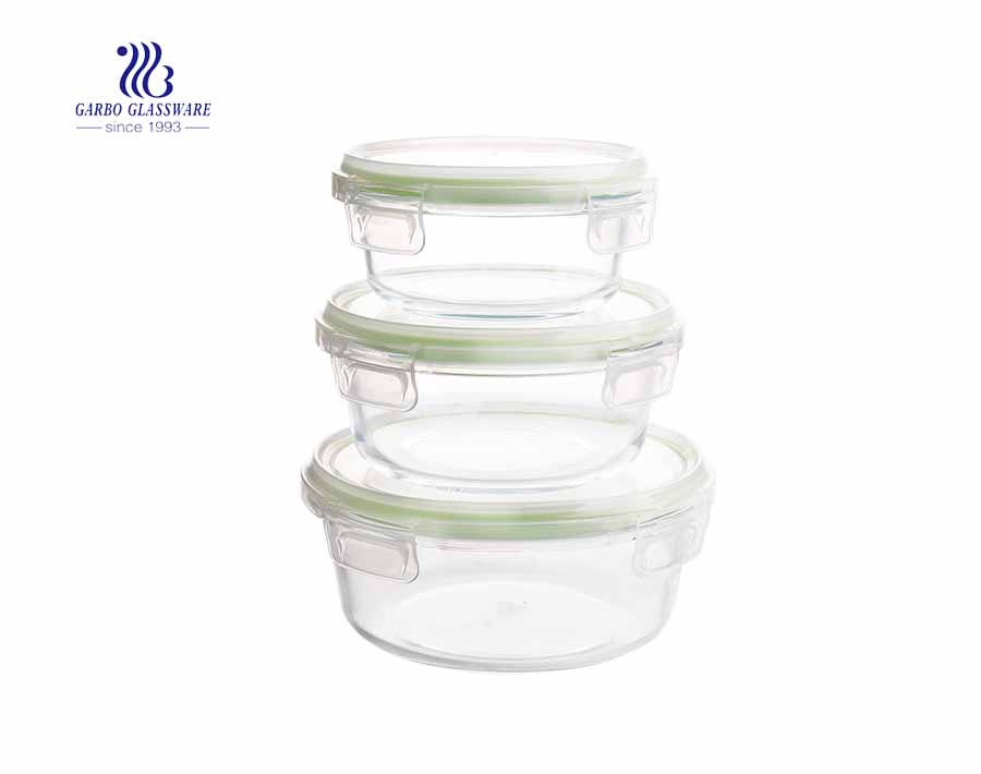 Wholesaler cheap 3pcs round pyrex glass lunch box set