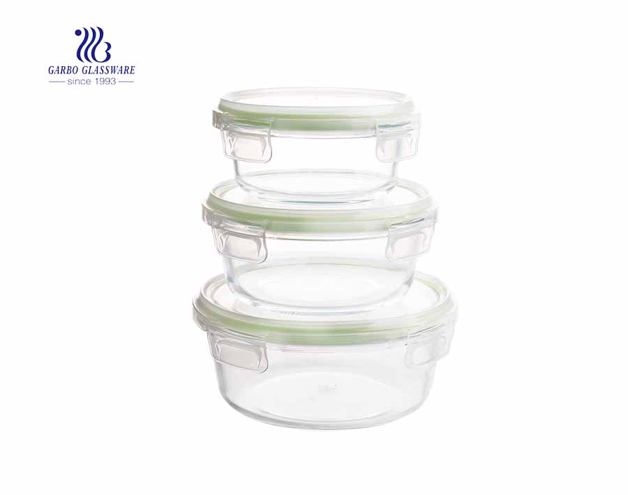 Großhändler billig 3 Stück rundes Pyrex Glas Lunchbox Set