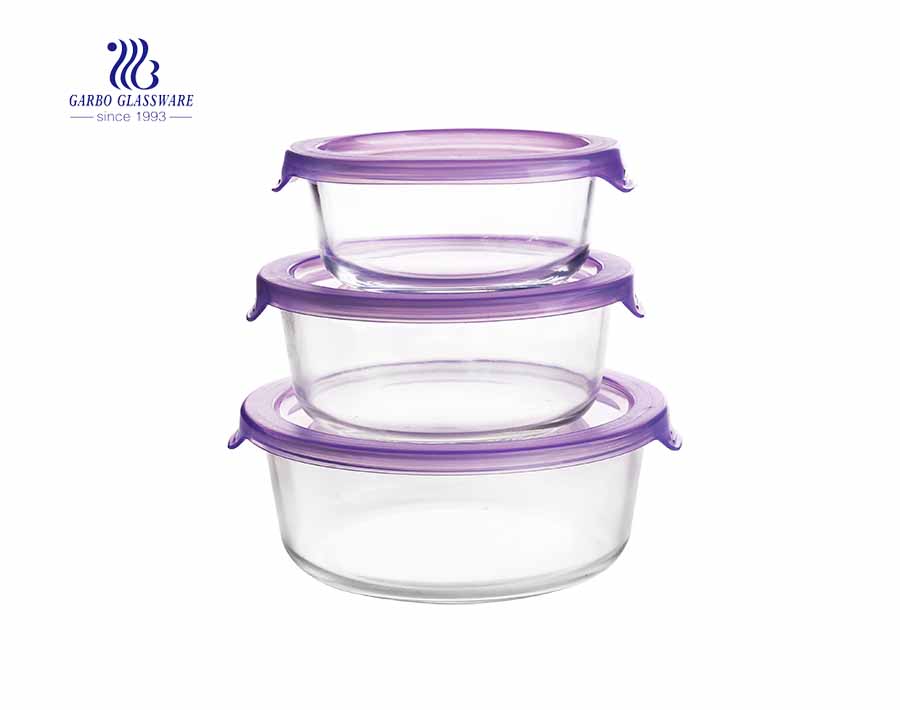 Grossiste pas cher 3 pcs ronde pyrex verre boîte à lunch set