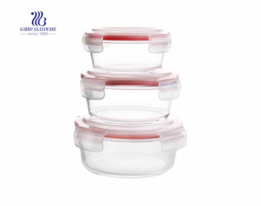 Conjunto de caja de almuerzo de vidrio pyrex redondo 3pcs barato mayorista