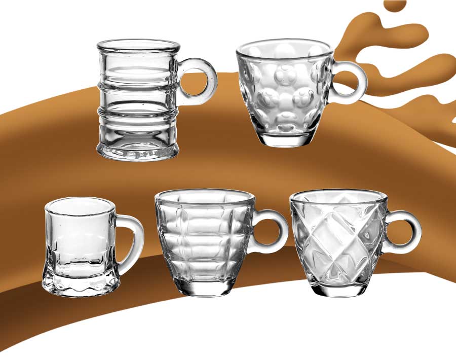design de logotipo impressão de vidro caneca de café em cappuccino caneca de vidro de café